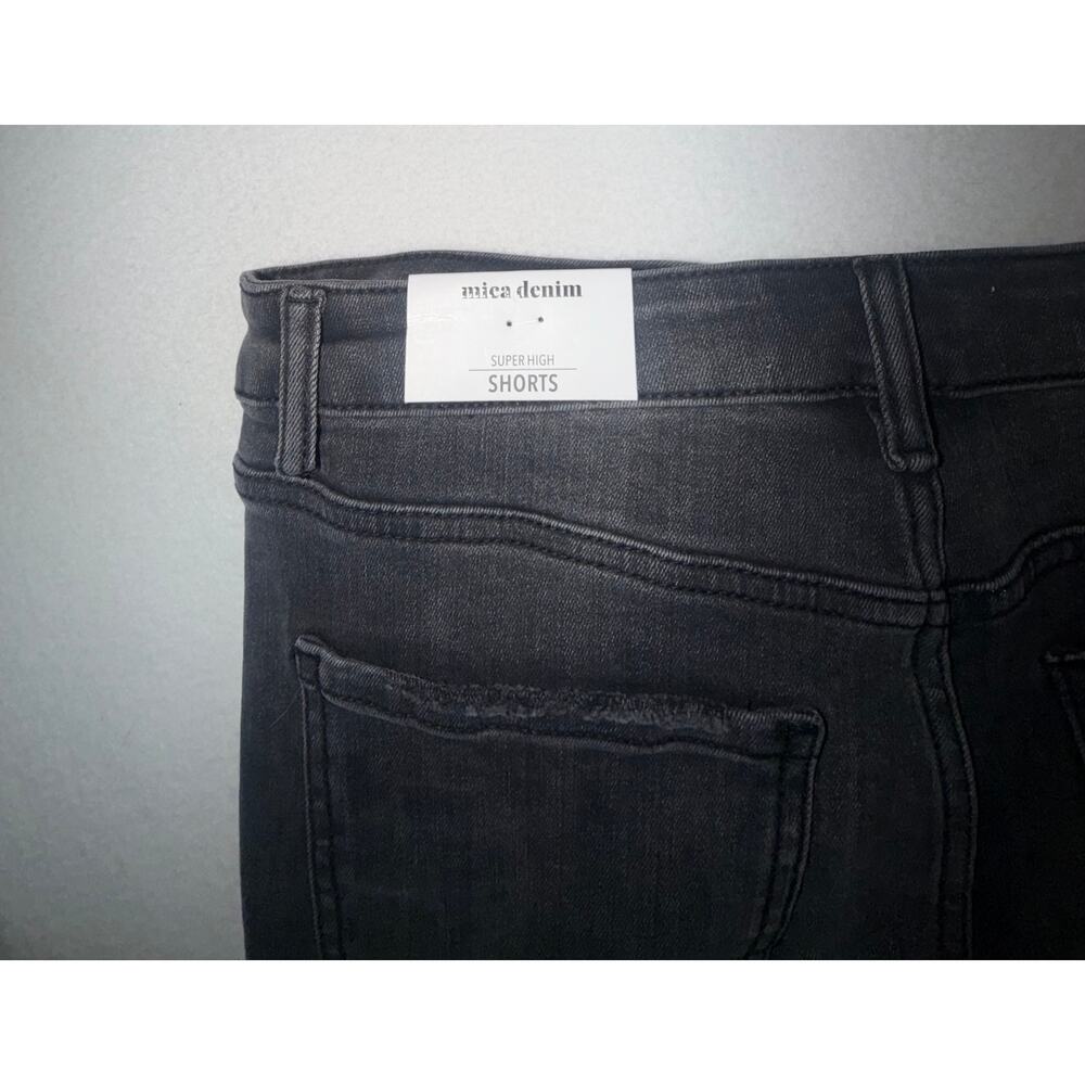 Mica Los Angeles New distressed button zipper black raw frayed hem jeans shorts - Picture 11 of 16